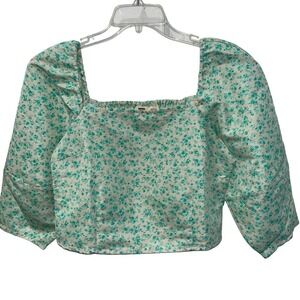 Levi's Women's Puff 3/4 Sleeve Cropped Blouse Green Floral Size Large
